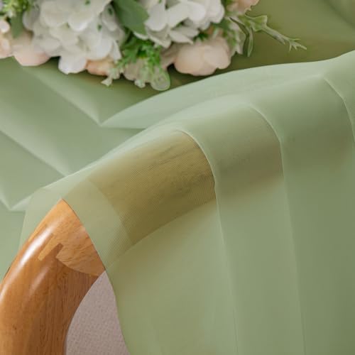 Image of Chyhomenyc Sheer Valances for Windows 2 Pack, Small Window Curtains for Living Room Bathroom Cafe Laundry Basement, Modern Top Dual Rod Pocket Voile Curtain, 42W x 18L inches, Light Green