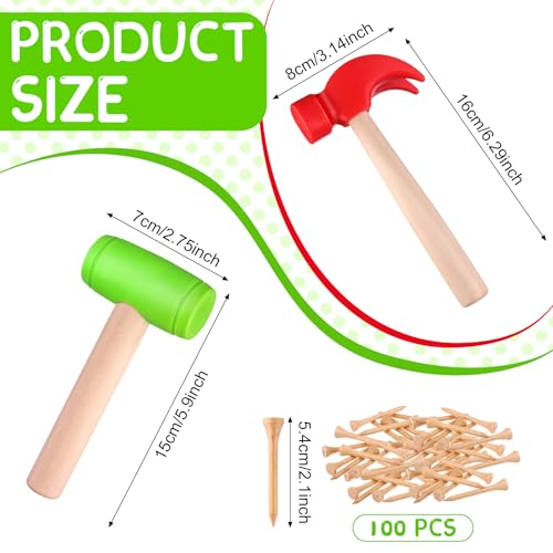 Image of 10Pcs Toy Hammer Set With 100Pcs Small Wooden Simulation Fake Maintenance Tools, Plastic Toddler Claw Hammer, Portable Pretend Play Mallet for Boys Girls