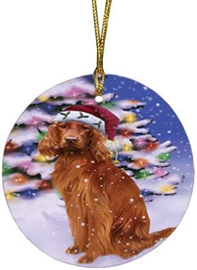 Summertime Tropical Island Beach Irish Setter Puppy Round Flat Ornament - Pet Decorative Hanging Ornaments for Christmas X-mas Tree Decorations - 2.75" Round Flat Ceramic Christmas Ornament POR1772