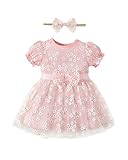 Baby Girl Dresses 3-6 Months Summer Flower Girl Dress Infant Girl Outfits Solid Princess Dress Pink Puff Sleeve Dress Birthday Party Tulle Dress 3-6 Month Baby Girls Clothes