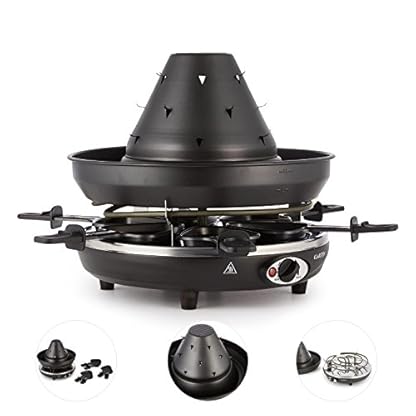 Klarstein Taste Volcano - Raclette, Tischgrill, Elektrogrill, Tartarenhut, 1500 Watt, stufenlos regelbar, Grillen, Überbacken, Grillpfännchen, für 6 Personen, Antihaftbeschichtung, schwarz – Bild 6