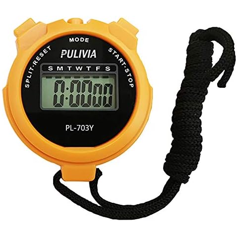 PULIVIA Sports Stopwatch Timer Lap Split Digital Stopwatch with Clock Calendar Alarm, Large Display Shockproof Stopwatch for Coaches Swimming Running Sports Training Orange (PL-703Y) Cover