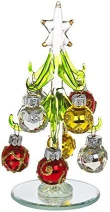 Beautiful, small, glass Christmas Tree, decorated with coloured, glittered baubles. An ideal, fun, or decoration for the home or desk top