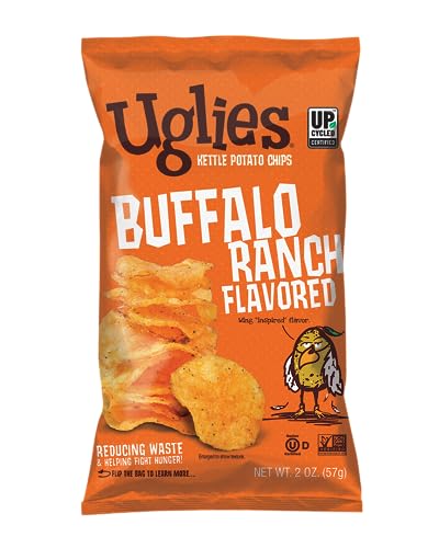 UGLIES Buffalo Ranch Kettle-Cooked Potato Chips, Gluten-Free Snacks, Kosher-Friendly, Non-GMO Snacks for Kids or Office, 2 Oz. Bags, Pack of 24