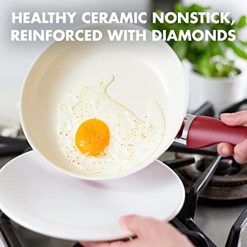 GreenPan Rio Healthy Ceramiczne nieprzywierające 16-częściowy zestaw garnków i patelni do gotowania, bez PFA, można myć w zmywarce, czerwony