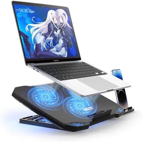 『KEYNICE 強力冷却ファン』ノートパソコン冷却パッド 冷却台 3つの大口径冷却ファン搭載 5段階高度調整可 無段階風量調節可 スマホンスタンド付き ノートPCクーラー USB給電 LEDライト 2つUSBポート 静音 滑り止め付 15.6インチ以内のノートPC/Macbook/Macbook Pro/PS3/PS4等に対応 オフィス/在宅勤務/出張用 ブラック