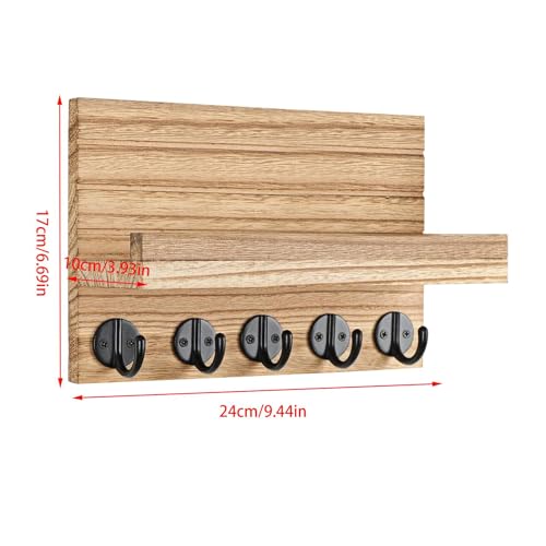Estante clasificador de correo de madera maciza con colgador de llavero rústico 3