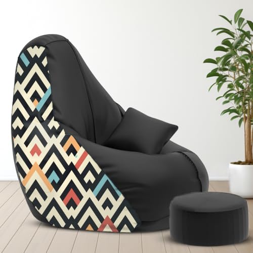 Amazon Brand - Solimo 3XL Premium Faux Leather Bean Bag Combo with Footrest & Cushion, Filled with Beans | Capacity: Upto 6 Ft 3 in Height, 120 KG Weight | Multi Diamond Print