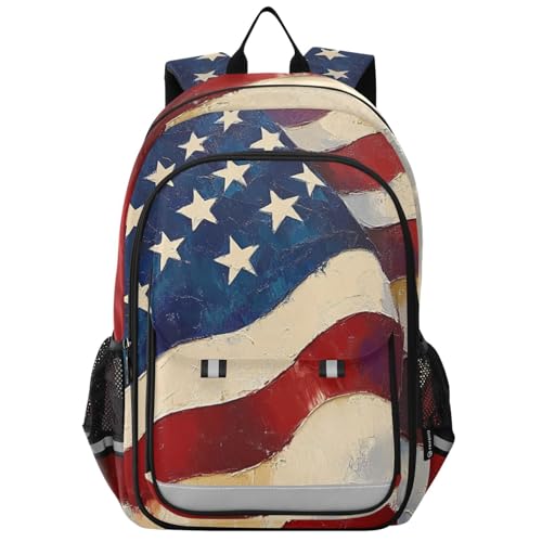 senya Ruffled National Flag Backpack Water-Resistant Bag Lightweight Bookbags with Reflective Strip