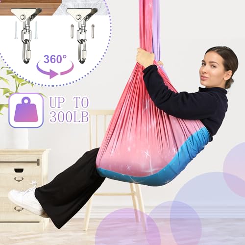Sensory Swing, Indoor & Outdoor Sensory Swing for Kids & Adults, Double Layer Therapy Cuddle Swing for Kid with Autism, Holds up to 300lbs, Pink