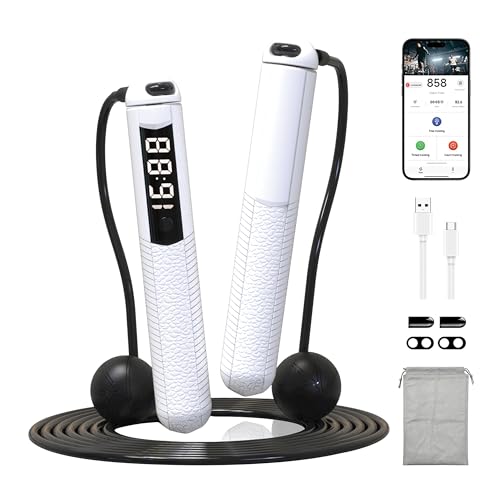SaintCos Cordless Gravity Jump Rope Smart Jump Rope with Counter for Gym Fat Burning & Calorie Burn APP Data Analysis Home Workout Equipment for Women Men (White)