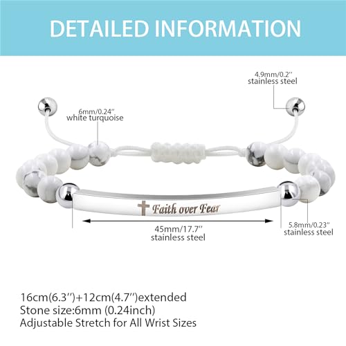 Image of Yongxu Unisex Onyx Beaded Bracelet with Adjustable Length - Features Faith and Fearlessness Engraving, Cross Symbol, and Metal Accents - Versatile Gift for Any Event