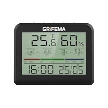 GRIFEMA GA2901B Digital Thermo-Hygrometer, Indoor Thermometer Hygrometer, Digital Moisture Meter with Backlight, Weather Station, Ideal for Home/Greenhouse, Black