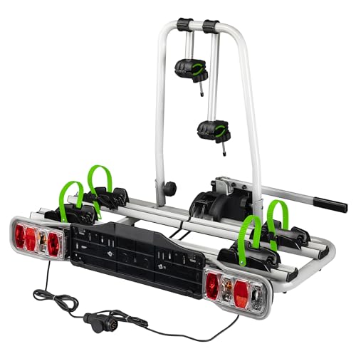 Wiltec Towbar Bike Rack for 2 Bicycles max. 60 kg Foldable Design, Car Bike Carrier, Tow Hitch Mounting, License Plate Holder, Anti-Theft Protection, Tiltable for Easy Access