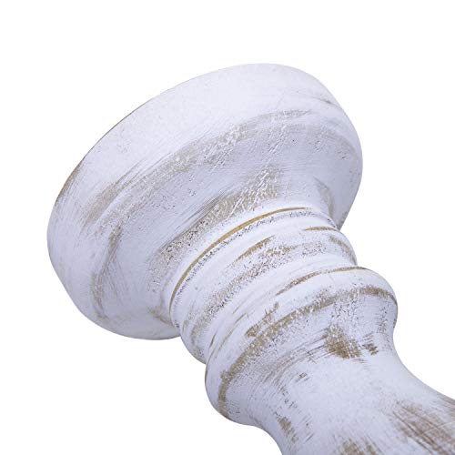 Nikky Home Pillar Candle Holder Set Of 3 - Farmhouse Wood Candle Stand, Mantle Decor Centerpieces For Fireplace, Living Or Dining Room Table, Distressed White #TOP2
