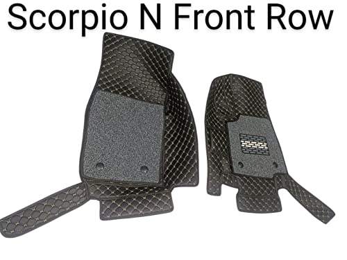 Image of Mahi ndraa Scorpio New 2022 7 Seater 7D Prime Faux Leather Floor Mats Without Boot Mat (Black with Beige) +Free Scorpio N Car TPU Key Cover Worth Rs.390