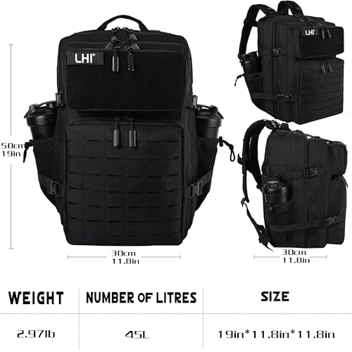 Image of LHI Tactical Military Backpack for Men 25L /45L Large Molle Army Assault Pack 3 Day Hiking Rucksack With Bottle Holder