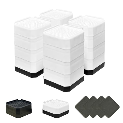 AKINOYAMA 洗濯機用防振かさ上げ台 高さ調節 防振ゴム付き 高さ調整 机 継ぎ脚 ベッド・テーブルの高さ調節 テーブル 脚 騒音軽減 滑り止め 家具に傷防止 耐荷重約2000kg 取り外し可能 自由に組合わせる 1セット4個入り 洗濯機置き台 (ホワイト, 14cm四段)