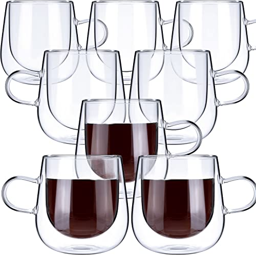 Set Of 8 Double Wall Glass Coffee Cups Insulated Layer Double Walled Glass Coffee Mugs With Handle Espresso Cups Cappuccino Cup Clear Borosilicate Glass Mugs For Tea Juice Latte Hot Beverage (8 Oz) #TOP7