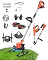 21V Cordless Weed Wacker, Lightweight Trimmer with 2 2.0Ah Battery, Electric Weed Eater Battery Powered, 3 in 1 Grass Trimmer/Brush Cutter/Edger Lawn Mower with 2 Types Blade & Wheels for Garden Yard