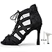 DJJSDMY Latin Dance Shoes Women's Dance Shoes Fashion High Heeled Sandals For Ladies Lace-up Indoor Performanc Ballroom Tango Professional(Black-8.5cm heel,40)