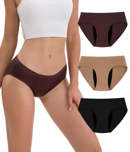 Period Underwear for Women, Leak-proof Menstrual Reusable Washable Bikini Panties Multicolor 3 Pack