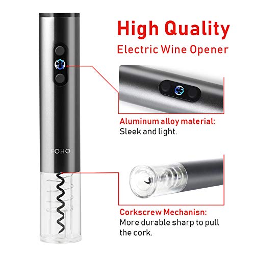 FOHO Electric Wine Opener, 6 in 1 Cordless Automatic Corkscrew Set, Gift Box contains Air Pressure Wine Opener, Foil Cutter, Vacuum Stopper and Wine Aerator Pourer, The Best Gift for Wine Lovers