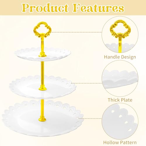 12 Pcs Cupcake Stand Set - White Plastic Dessert Table Display Set, 4 x Cupcake Stands Cookie Tray Rack Serving Tower, 4x Acrylic Donut Stands, 4x Dessert Trays for Wedding Baby Shower Tea Party - Image 7