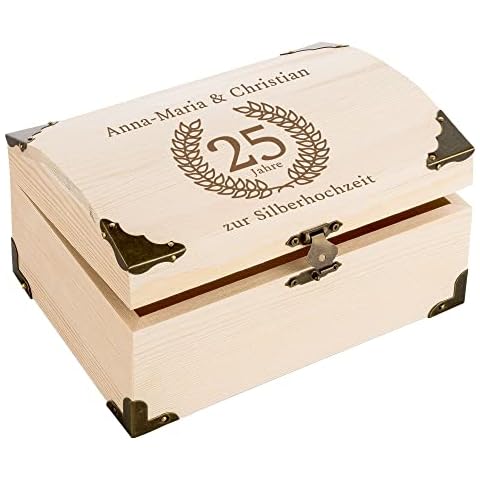 4you DESIGN Schatztruhe zur Silbernen Hochzeit I Personalisierbare Gravur I Kleine Schatzkiste aus Holz I Geschenk zum 25. Hochzeitstag Cover