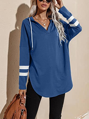 Image of Womens Long Sleeve V Neck Hoodie Sweatshirts Lightweight Pullover Tops