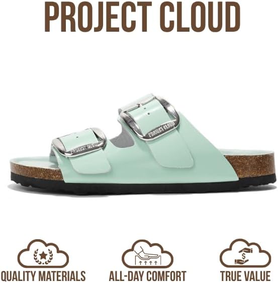 Project Cloud 100% Genuine Leather Flat Sandals for Women 2026 Comfortable Beach Essentials Womens Sandals Memory Foam Vacation Essentials Slides for Women Footwear (Santorini, AQUA, 5.5) - Image 4