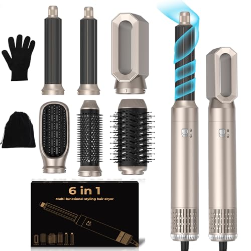 Haarstyler 6 in 1, 1000w Hairstyler Airstyler Haarstyling Geräte, Rundbürstenföhn Ionen Air Lockenstab, für Haar Volumen...