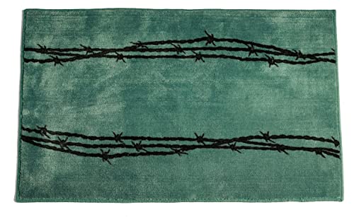 Paseo Road by HiEnd Accents | Barbwire Print Western Cabin Kitchen Mat Rustic Bathroom Rugs, 24x36 inch, Turquoise Lodge Themed Non-Slip Washable Floor Bath Rug