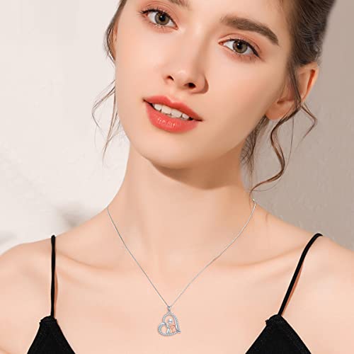 Zoienya Pearl Necklace 925 Sterling Silver Heart Pendant Necklace For Women Cute Necklace Gift For Sister Mother Daughter Necklace Girls Cat / Girls Dog Jewley Gift For Her Teen Girls Friends Mother's Day Birthday's Gift #TOP1