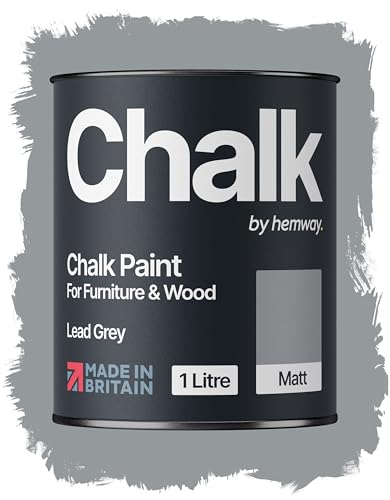 Hemway Chalk Paint Lead Grey Furniture Paint 1L, Matt Finish Shabby Chic, Chalk Furniture & Walls, Quick Dry & 1 Coat
