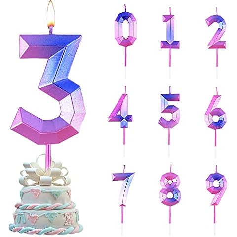 YOUYIKE Number Birthday Candle 3, Birthday Cake Candles, Glitter Number Birthday Candles, Candles Cake Topper for Birthday Wedding Party Anniversary Cover