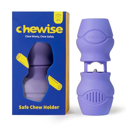 Chewise Bully Stick Holder, Improved Pizzle Stick Holder for Dogs, Ultimate Secure Heavy Duty, BPA-Free Safety Device to Prevent Choking, Fits Various Bully Sticks and Dog Sizes (Small/Purple)