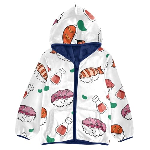 Japanese Food Pattern Girls Fleece Jacket Girls Fall Jacket Girls Zip Up Hoodie Girls Sherpa Jacket 2-10T