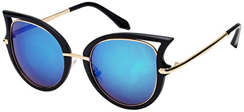 Chic Cut-Out Cat Eye Sunnies With Color Mirror Lens 32163-REV