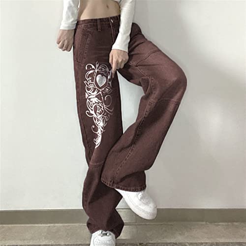Jeans taille basse pour femmes à jambes larges imprimé vintage Y2k - 4