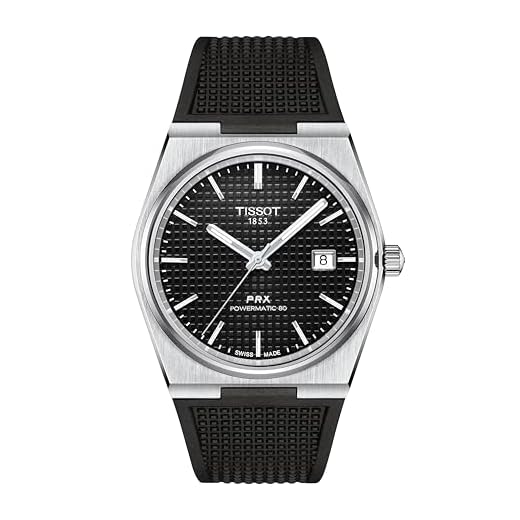 Tissot Relógios automáticos masculinos PRX Powermatic 80 316L caixa de aço inoxidável, preto, borracha, 12 (T1374071705100), Preto, Moderno