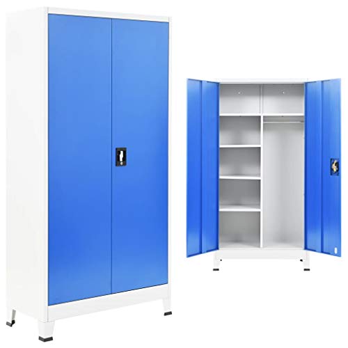 Preisvergleich Produktbild Festnight Schließfachschrank 2 Türen / Fächerschrank / Umkleideschrank / Wertfachschrank / Werkzeugschrank / Büroschrank / Metallspind Mit 6 Fächern / Grau und Blau Metall 90x40x180 cm