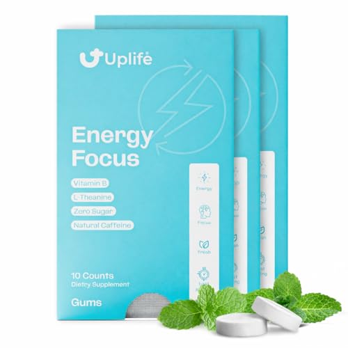 Image of UPLIFE Energy and Focus Gum - Made in USA | 40mg Natural Caffeine + 80mg L-Theanine + Vitamin B12 & B3 | Sugar-Free, Vegan | Nootropic Gum for Energy, Focus & Mental Clarity - Peppermint