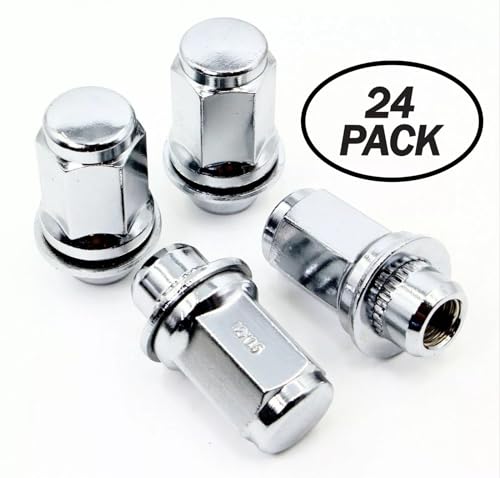 Image of Set of 24 Veritek 12x1.5mm 1.87 Inch 47mm Length 13 /16 Hex OEM Factory Mag Washer Style Chrome Lug Nuts for Toyota Tacoma 4 Runner SR5 Pre-Runner TRD Off-Road Limited OEM Replacement