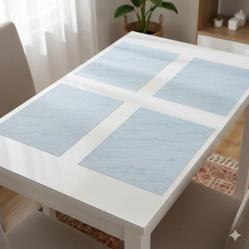 Image of YELONA Placemats for Dining Table - Heat Resistant, Non-Slip & Washable PVC Vinyl Table Mats - Set of 4, 45 x 30 cm (Ocean Blue)