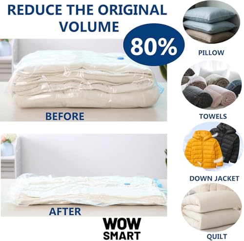 Image of WOWSMART 4 Medium size Space Saver Sealer Compression Bags for Comforters, Blankets, Pillows, Bedding, Clothes, storage bags, Space Saver, fast vacuum, double zip, reusable vaccine sealer bags