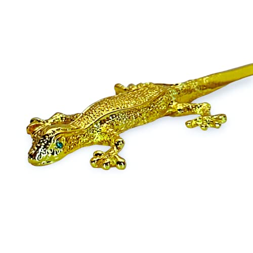 Evenchae Gecko Letter Opener, Gold With Green Eyes - Gift Box - 7 In #TOP6