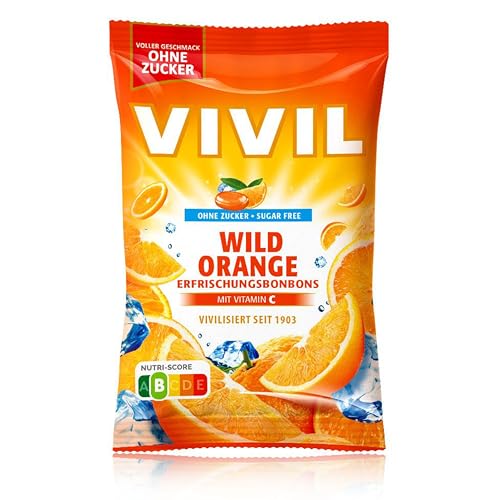 VIVIL Naranja salvaje con vitamina C, 1 bolsa, caramelos refrescantes con sabor a naranja, sin azúcar y vegano, 1 x 120 g