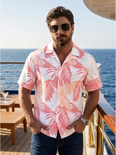 Image of BROWN CULTURE Men's Cotton Blend Printed Shirt with Spread Collared Neck Half Sleeves Oversized Straight Hem Length and Button Down Closure | Formal Shirts for Men