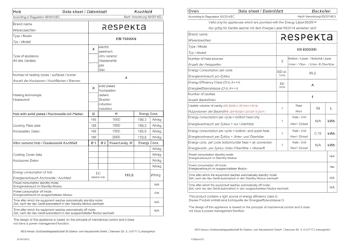 Respekta Einbau-Herdset Edelstahl/Energieeffizienzklasse A / 59 Liter Garraum / 6 Kochstufen/Massekochfeld mit Blitzkochplatte / 3 Beheizungsarten / EB6000SETIXN